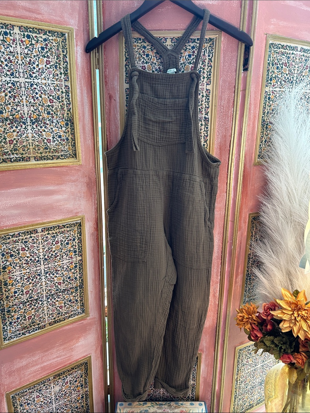 Aerie Olive Green Cotton Gauze Overalls Jumpsuit XS Airy Lightweight Boho